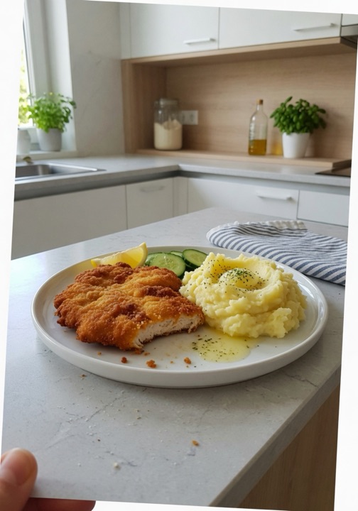 Kuřecí řízek s bramborovou kaší